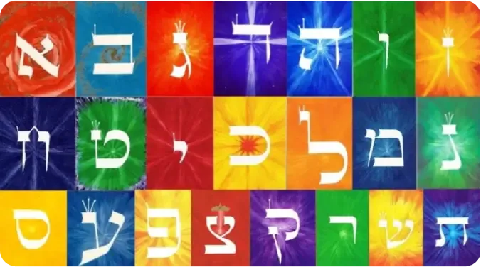 As 22 letras hebraicas em cartões coloridos